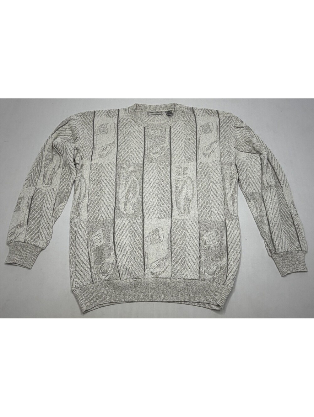 Vintage Cypress Links Large Ivory Golf Embroidered Textured Crewneck Sweater